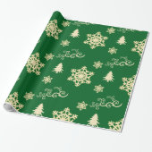 Groene kerstomslag met Cream Snowflakes Cadeaupapier (Uitgerold)
