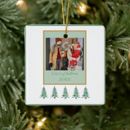 Groene Kerstpagode Bomen 1-Foto Lijst Keramisch Ornament