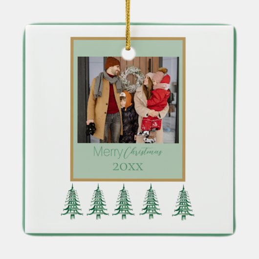 Groene Kerstpagode Bomen 1-Foto Lijst Keramisch Ornament (Achterkant)