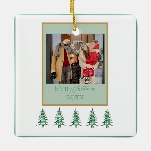 Groene Kerstpagode Bomen 1-Foto Lijst Keramisch Ornament (Voorkant)