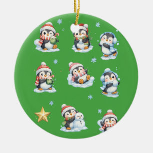 Groene Kerstpinguïnornament Keramisch Ornament