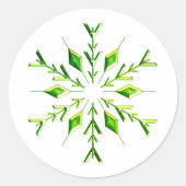 Groene Kerstsneeuwvlok Ronde Sticker (Voorkant)