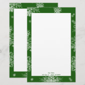 Groene kerstsneeuwvlokken gepersonaliseerd briefpapier (Voorkant / Achterkant)