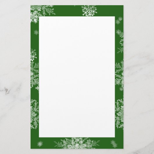 Groene kerstsneeuwvlokken gepersonaliseerd briefpapier (Achterkant)