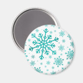 groene kerstsnowflakes op winterwit magneet (Voorkant / Achterkant)