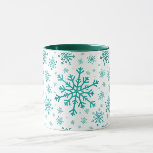  groene kerstsnowflakes op winterwit mok (Midden)