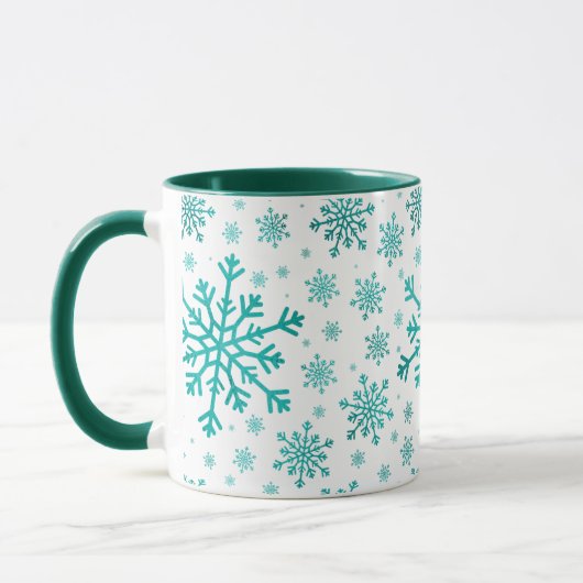  groene kerstsnowflakes op winterwit mok (Links)