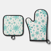  groene kerstsnowflakes op winterwit ovenwant & pannenlap set (Voorkant)