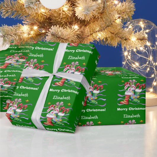 Groene kerststaart Bunny gepersonaliseerd Cadeaupapier (Feestdagen)