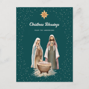 Groene kerststal Kerstster Christelijk Feestdagenkaart
