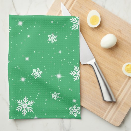 Groene kerststars Snowflakes Patroon Theedoek (Quarter Fold)