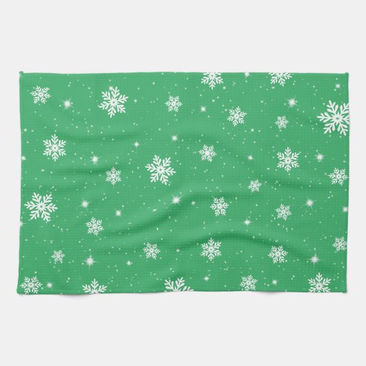 Groene kerststars Snowflakes Patroon Theedoek (Horizontaal)