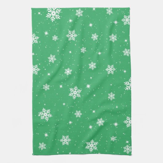 Groene kerststars Snowflakes Patroon Theedoek (Verticaal)