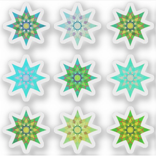 Groene Kerststerren kleurrijke sticker pack (Voorkant)