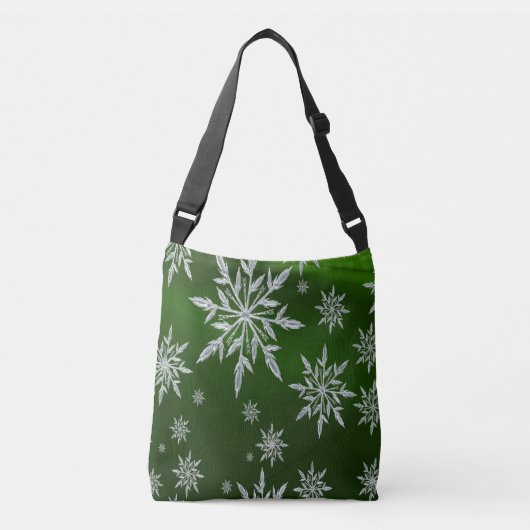 Groene kerststerren met wit ijskristal crossbody tas (Voorkant)