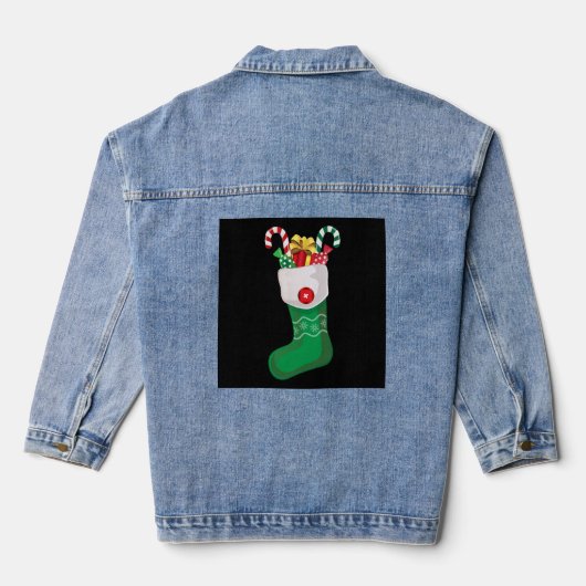 Groene kerststop denim jacket (Achterkant)