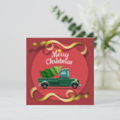 Groene Kersttruck uit het verleden Feestdagenkaart (Staand voorkant)