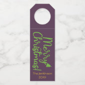 Groene Kersttypografie op Paars Flessenhanger (Voorkant)