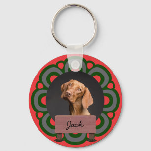 groene kerstvakantie Aangepaste hond Foto Sleutelhanger