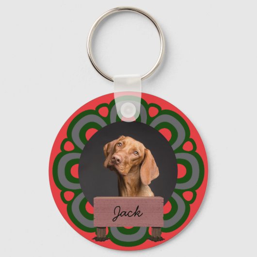 groene kerstvakantie Aangepaste hond Foto Sleutelhanger (Voorkant)