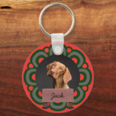 groene kerstvakantie Aangepaste hond Foto Sleutelhanger (Voorkant)