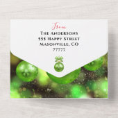 Groene kerstversiering voegt familiefoto's toe vak all in one uitnodiging (Achterkant)