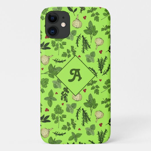 Groene Keuken Kooktuin Kruiden Ontwerp Monogram Case-Mate iPhone Case (Achterkant)
