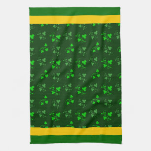 Groene keukenhanddoek met gele streep en shamrockp
