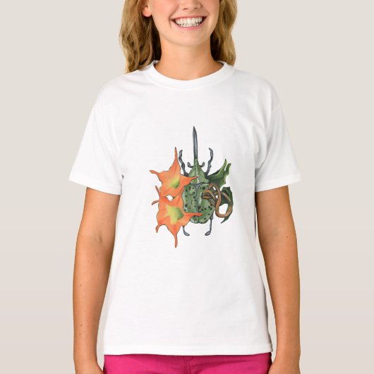 Groene kever met oranje bloemetjes t-shirt (Voorkant)
