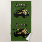 Groene Khaki Army Tank, Beach Towel Strandlaken (Voorkant)