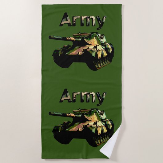 Groene Khaki Army Tank, Beach Towel Strandlaken (Voorkant)