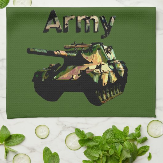Groene Khaki Army Tank, Tea Towel Theedoek (Gevouwen)
