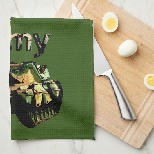 Groene Khaki Army Tank, Tea Towel Theedoek (Quarter Fold)
