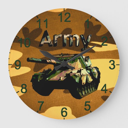 Groene Khaki Army Tank, Wall Clock Grote Klok (Voorkant)