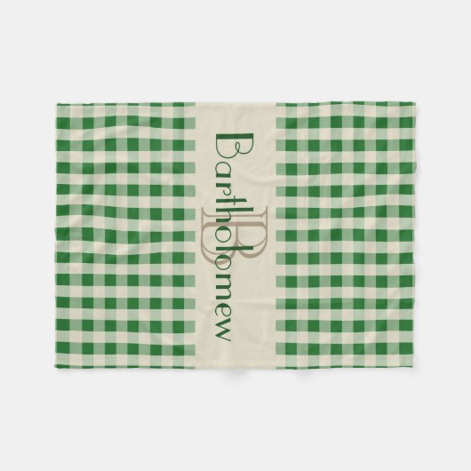 Groene Khaki Check Pattern Monogram Name Boys Fleece Deken (Voorkant (Horizontaal))