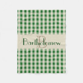 Groene Khaki Check Pattern Monogram Name Boys Fleece Deken