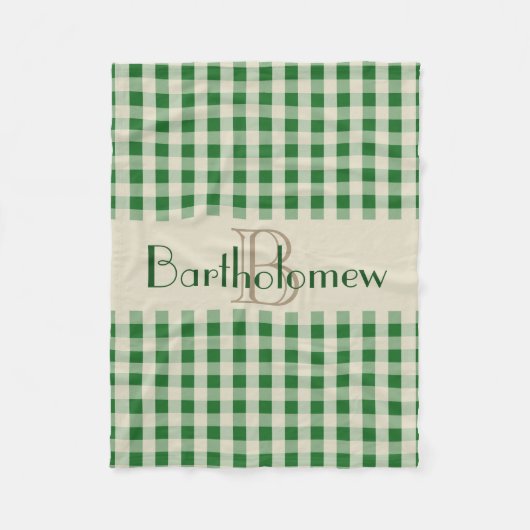 Groene Khaki Check Pattern Monogram Name Boys Fleece Deken (Voorkant)