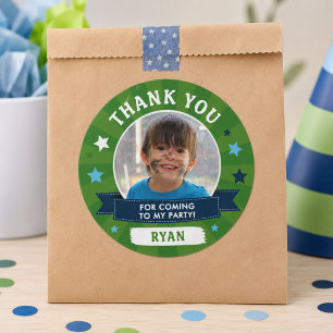 Groene Kids Foto Verjaardagsfeestje Bedankt Ronde Sticker