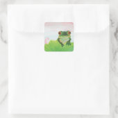 Groene Kikker achter de vierkante sticker van het  (Tas)