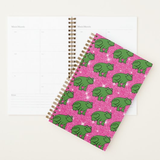 Groene kikker amfibieën Roze glitters Planner (Display)