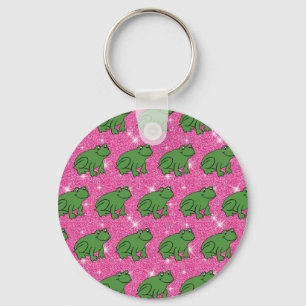 Groene kikker Amphibian Animals Pink Glitter Sleutelhanger