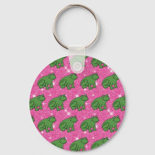 Groene kikker Amphibian Animals Pink Glitter Sleutelhanger (Voorkant)