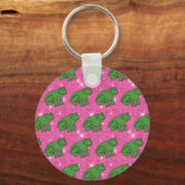 Groene kikker Amphibian Animals Pink Glitter Sleutelhanger (Voorkant)