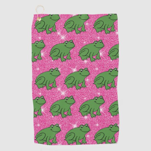 Groene kikker Amphibian Animals Roze Glitter Fanta Golfhanddoek (Voorkant)