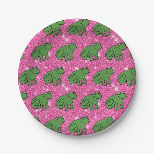 Groene kikker Amphibian Animals Roze Glitter Fanta Papieren Bordje (Voorkant)