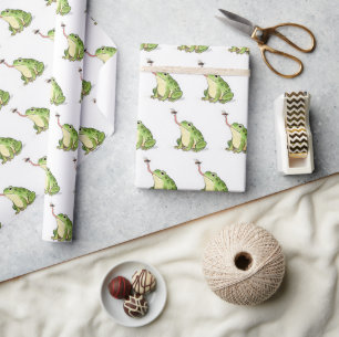 Groene kikker die een vlieg vangt cadeaupapier