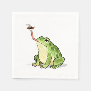 Groene kikker die een vlieg vangt servet