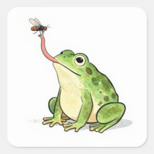 Groene kikker die een vlieg vangt vierkante sticker