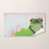 Groene kikker die zich in de vijver bevindt bad handdoek (Handdoek)
