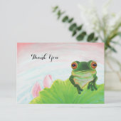 Groene kikker die zich in de vijver bevindt bedankkaart (Staand voorkant)